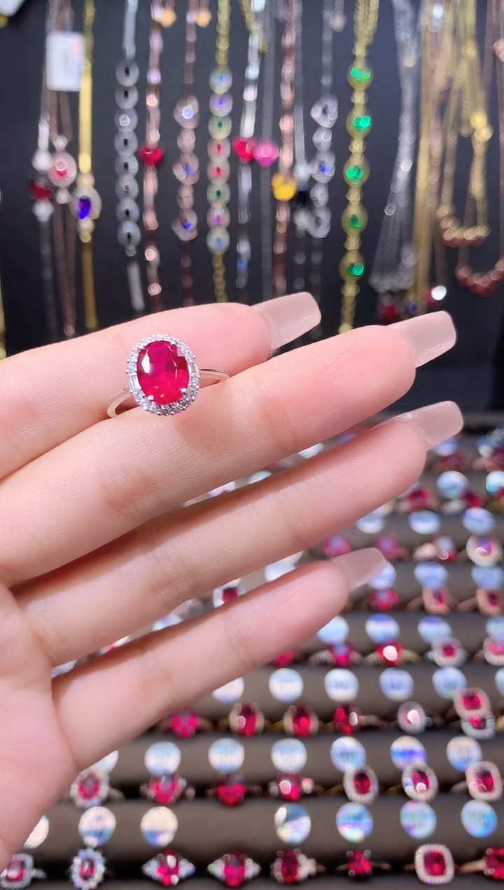 红宝石戒指银S925镶嵌银色