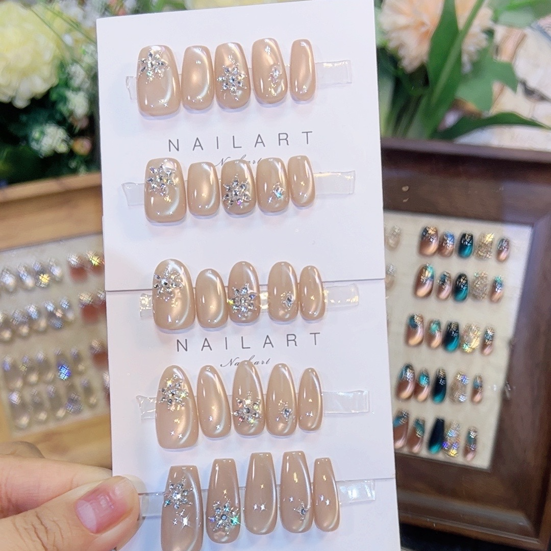 现【小雪花】鸳鸯玻璃珠猫眼手工穿戴甲可拆卸手指甲美甲设计师款