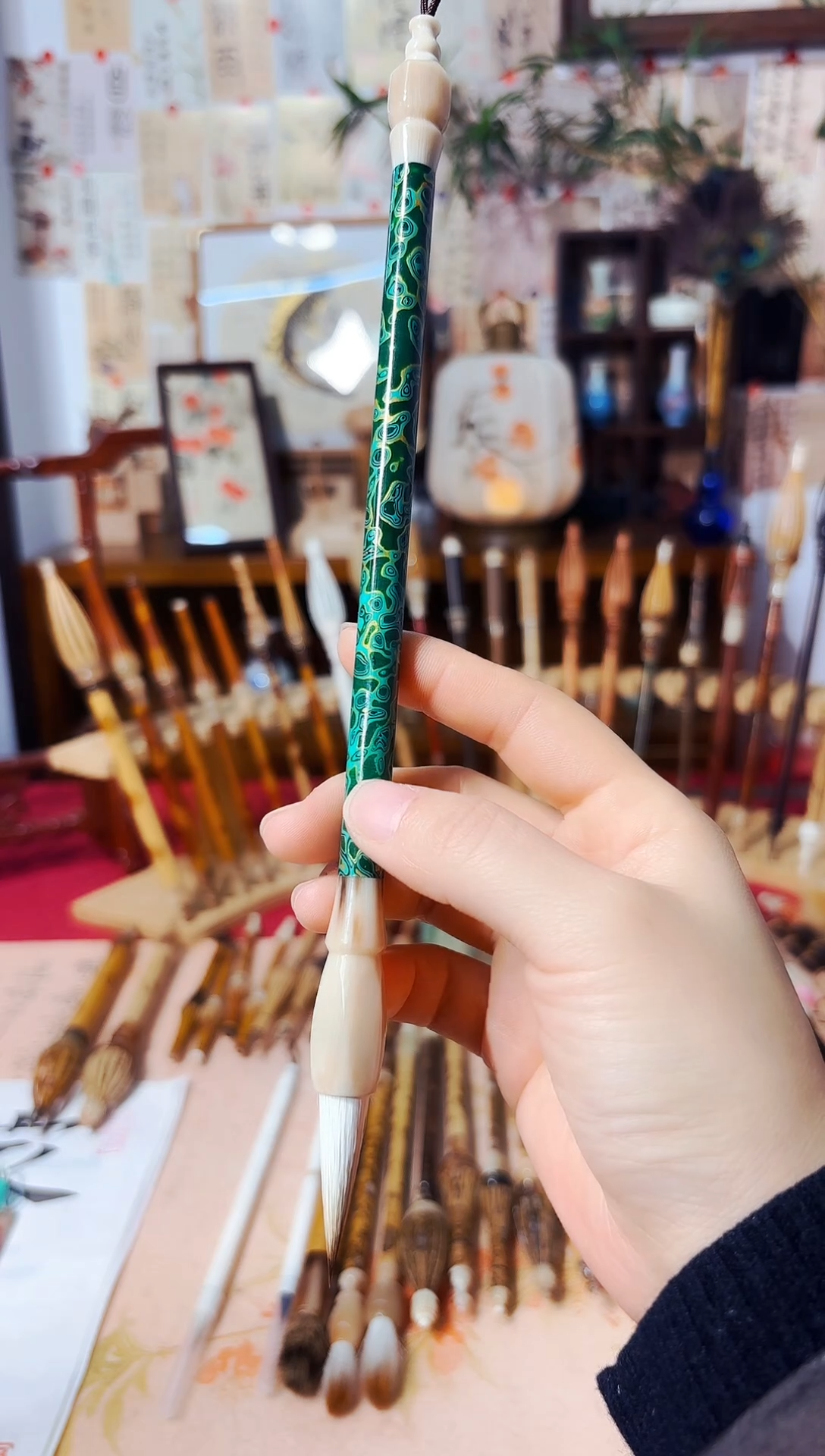 闪17 大漆牛角笔杆纯兼毫出锋3.6（清水试笔）