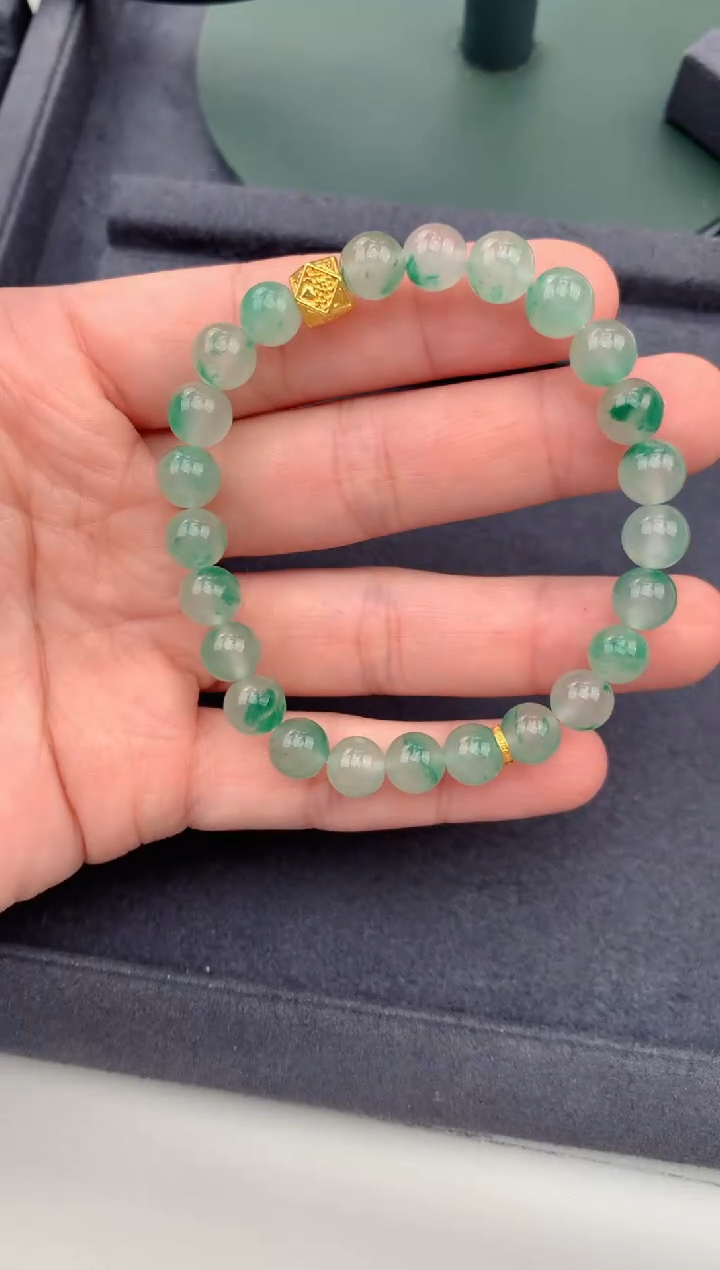 18K金镶嵌手串石英质玉14.5ct非洲翠 定制   DH