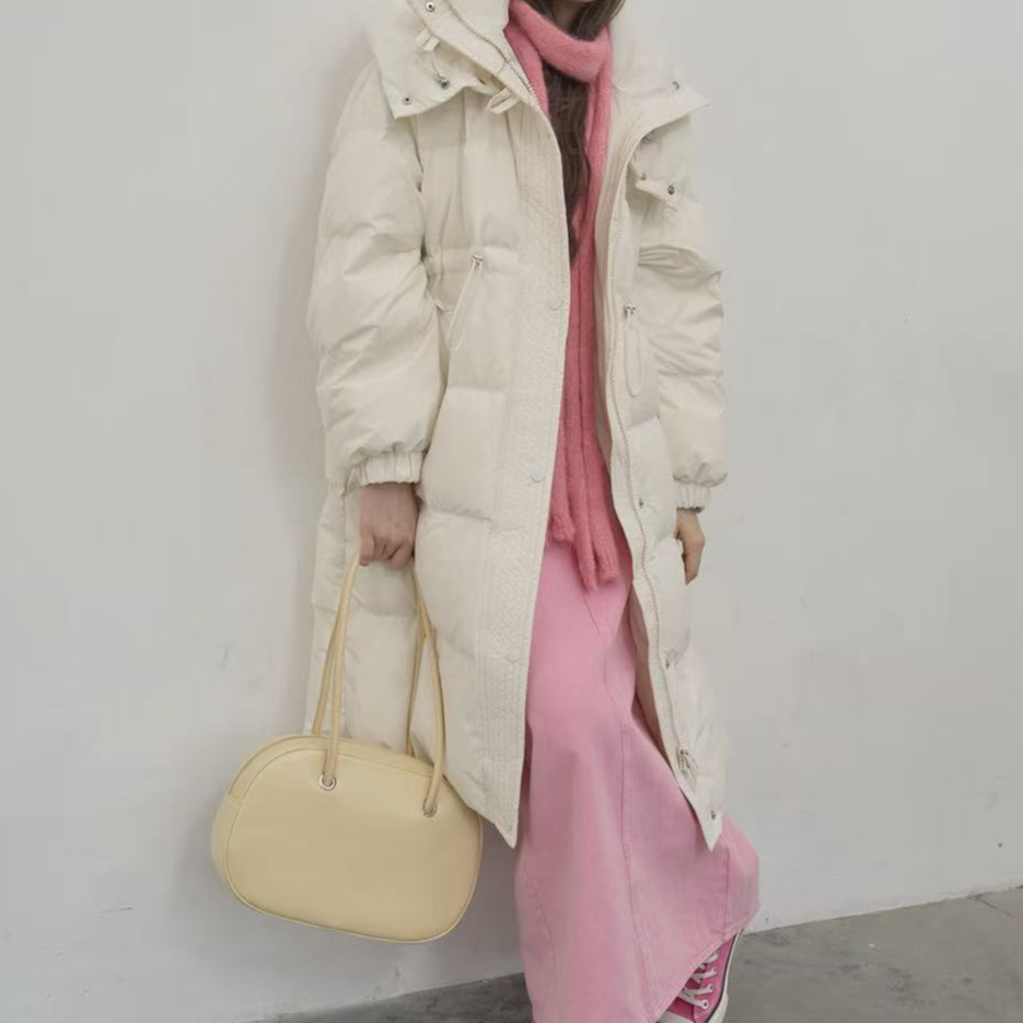 5841号5058百搭固定连帽休闲双口袋宽松收腰显瘦填充拉链外套长款