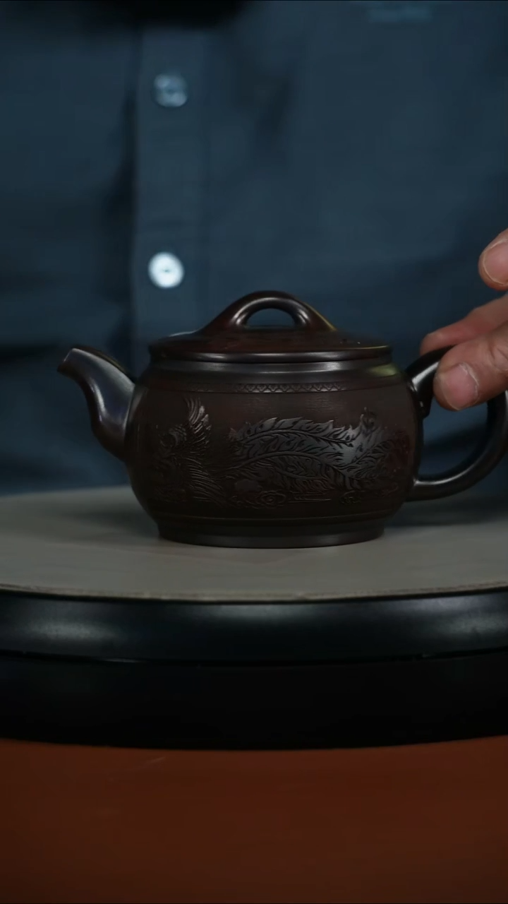 茶壶紫砂顾建华极品铁血红砂龙凤呈祥汉瓦240CC