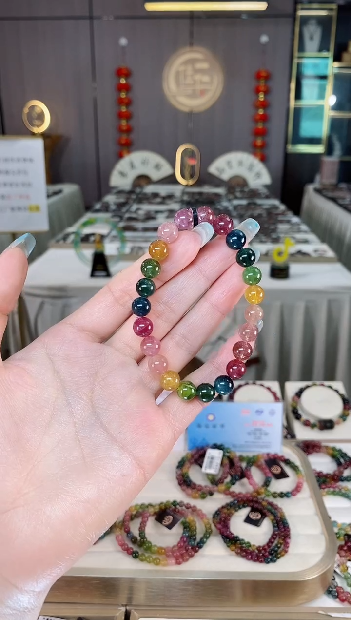 未镶嵌老矿碧玺彩虹单圈手串8mm+碧玺多样性发货一条mz