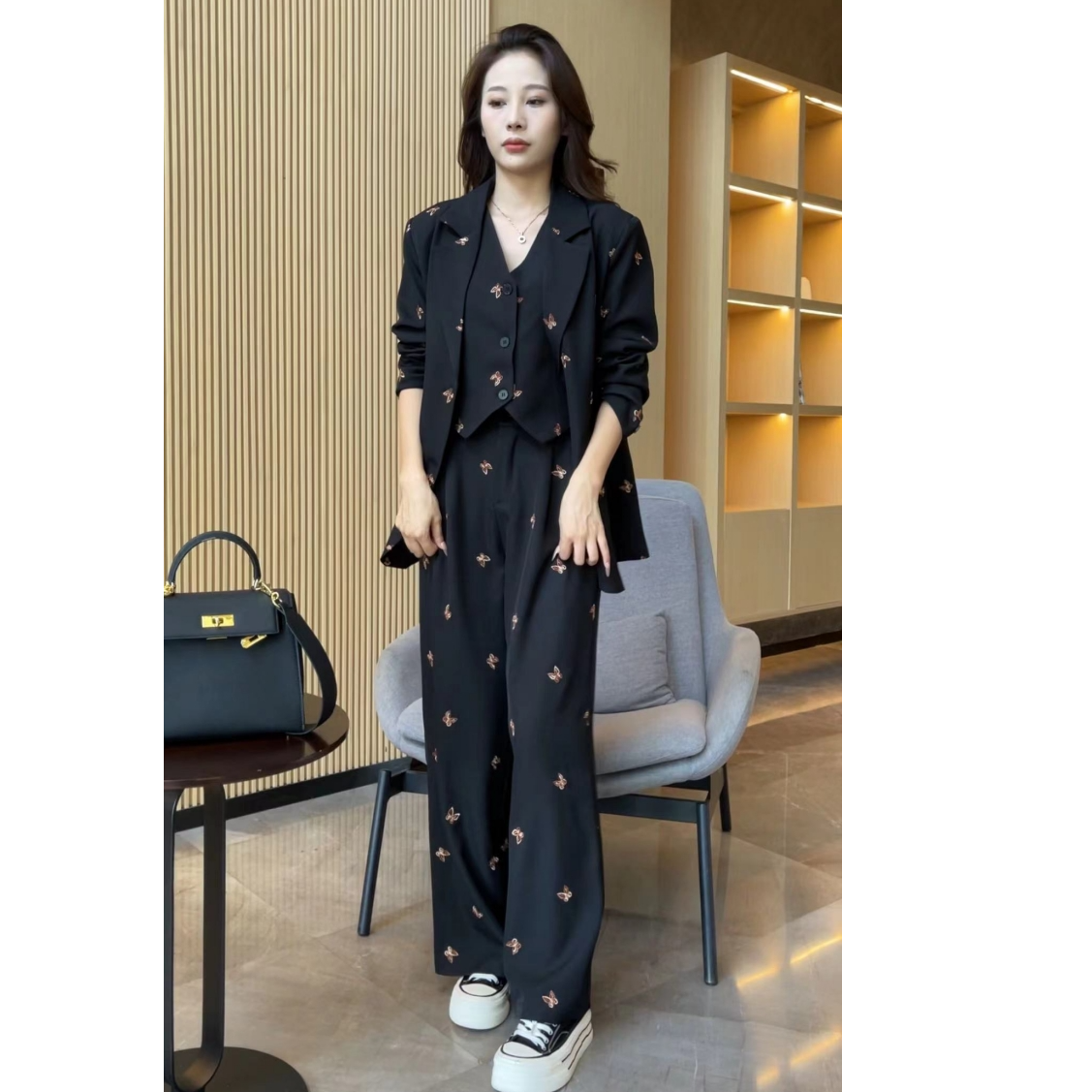 精致感洋气休闲西装外套+马甲+西裤三件套-24508