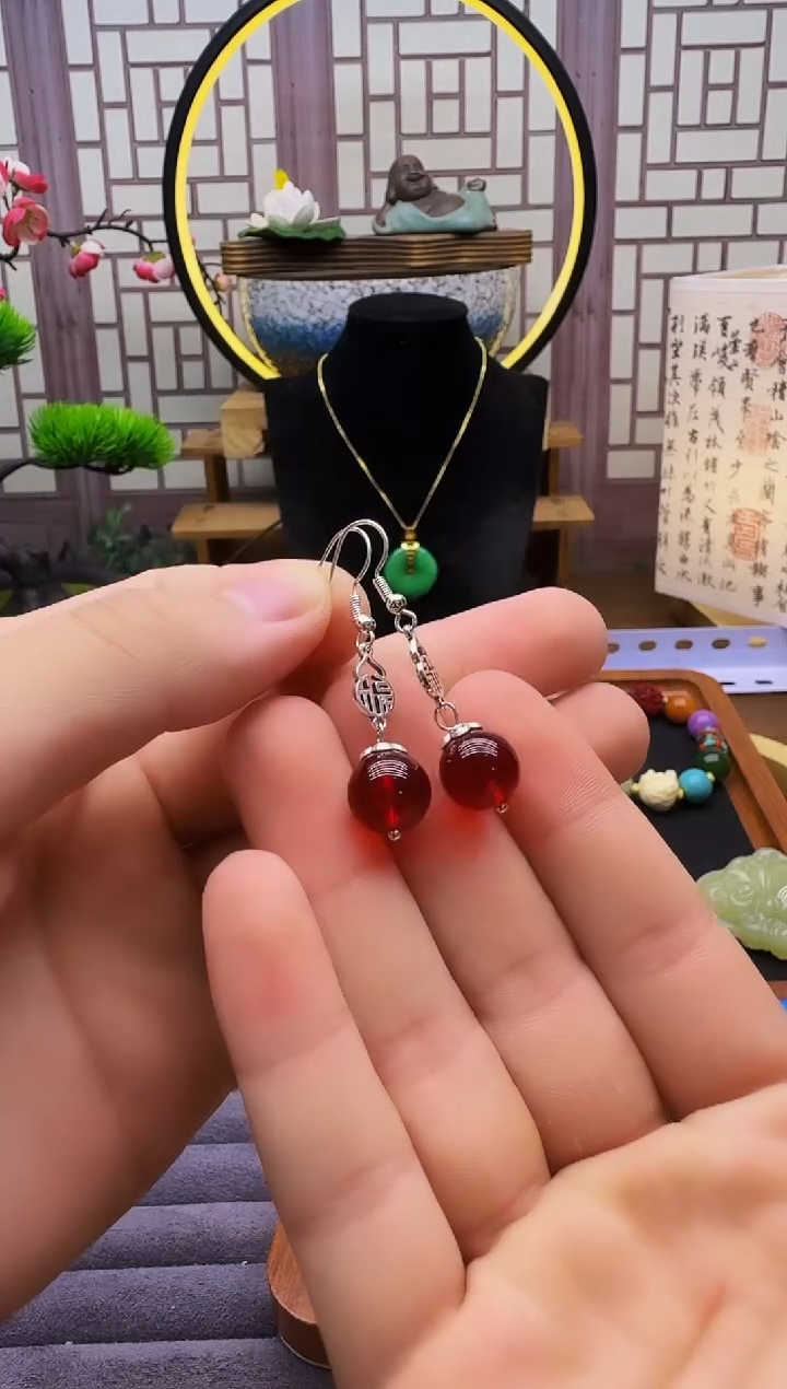 银S925镶嵌蜜蜡耳饰E464