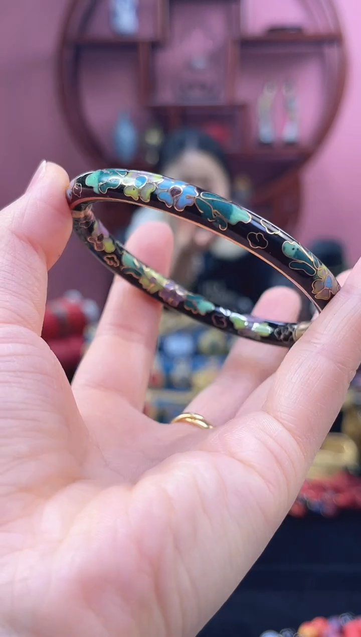 非遗 景泰蓝 开口镯 52-62 黑色