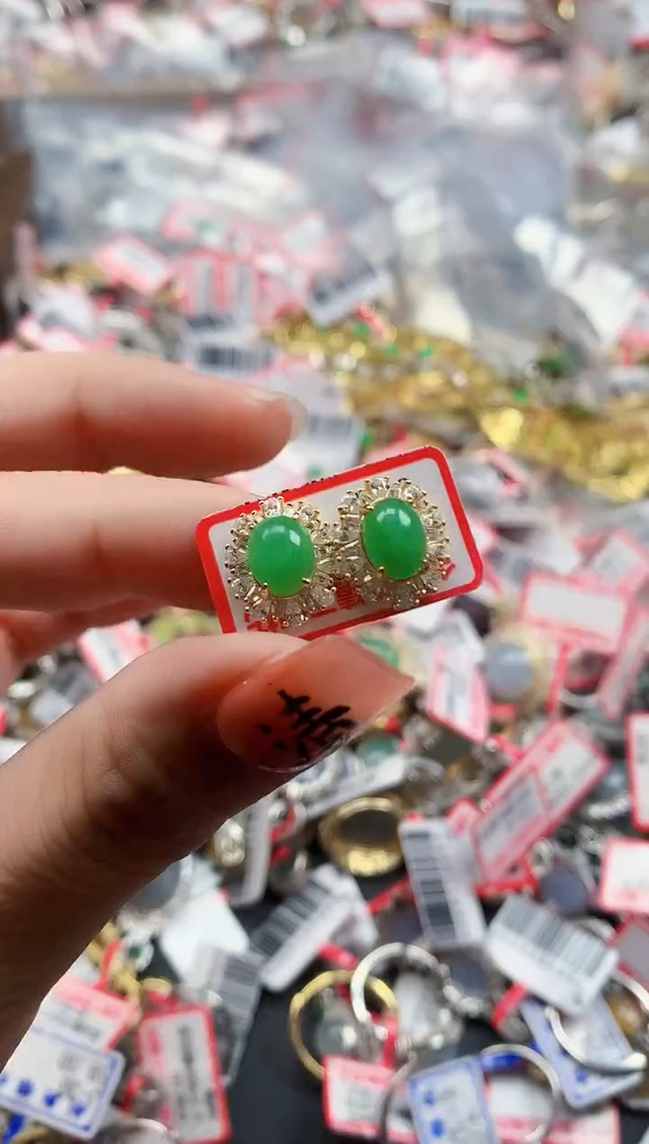 银S925镶嵌戒指翡翠天然A货缅甸翡翠