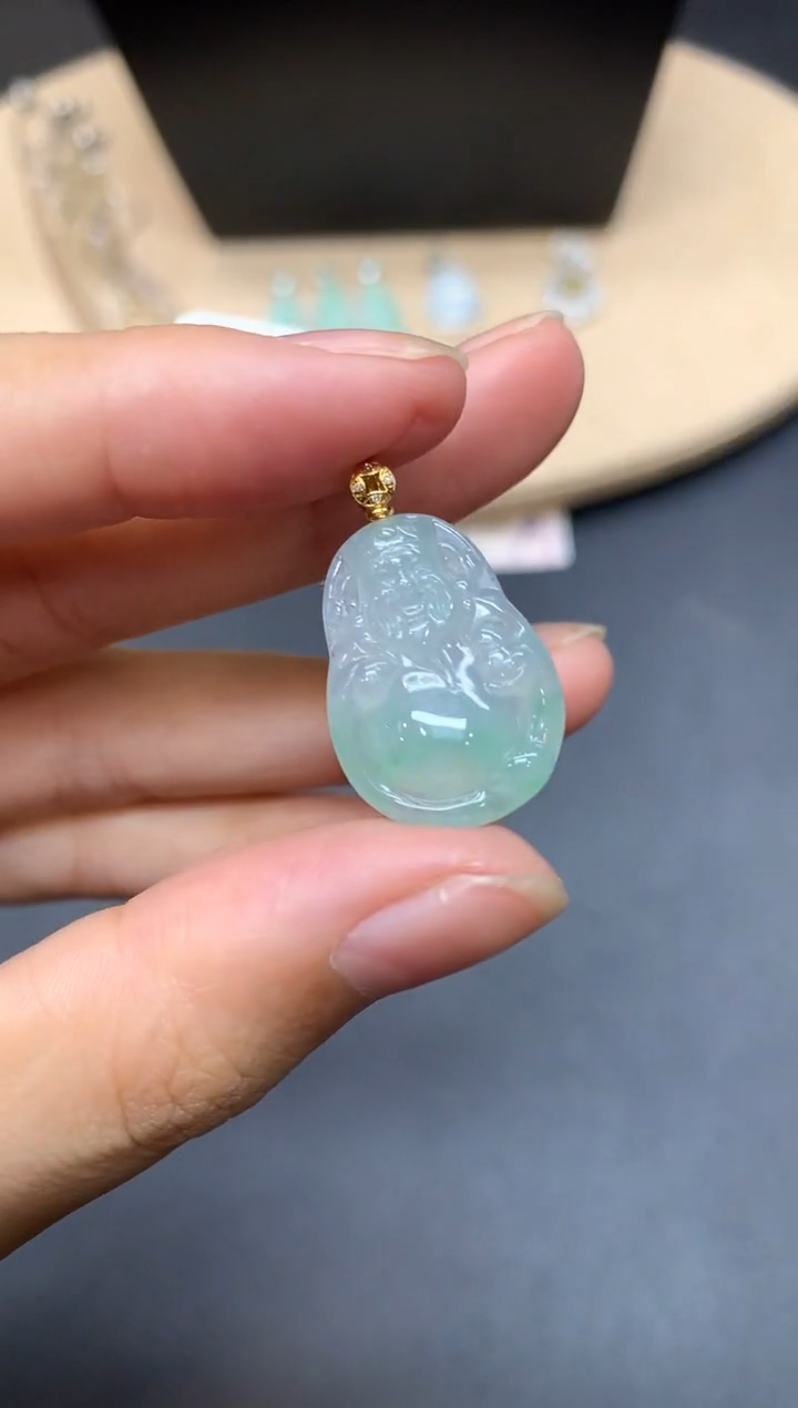【闪购商品】翡翠吊坠(不含链)18K金镶嵌财神爷【无服务费】