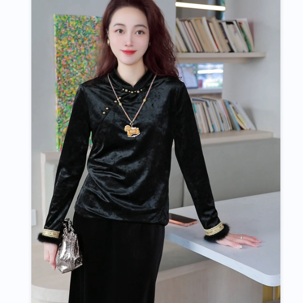 《欣欣定制》2025年冬季新中式保暖百搭复古气质显瘦高级衬衫6849