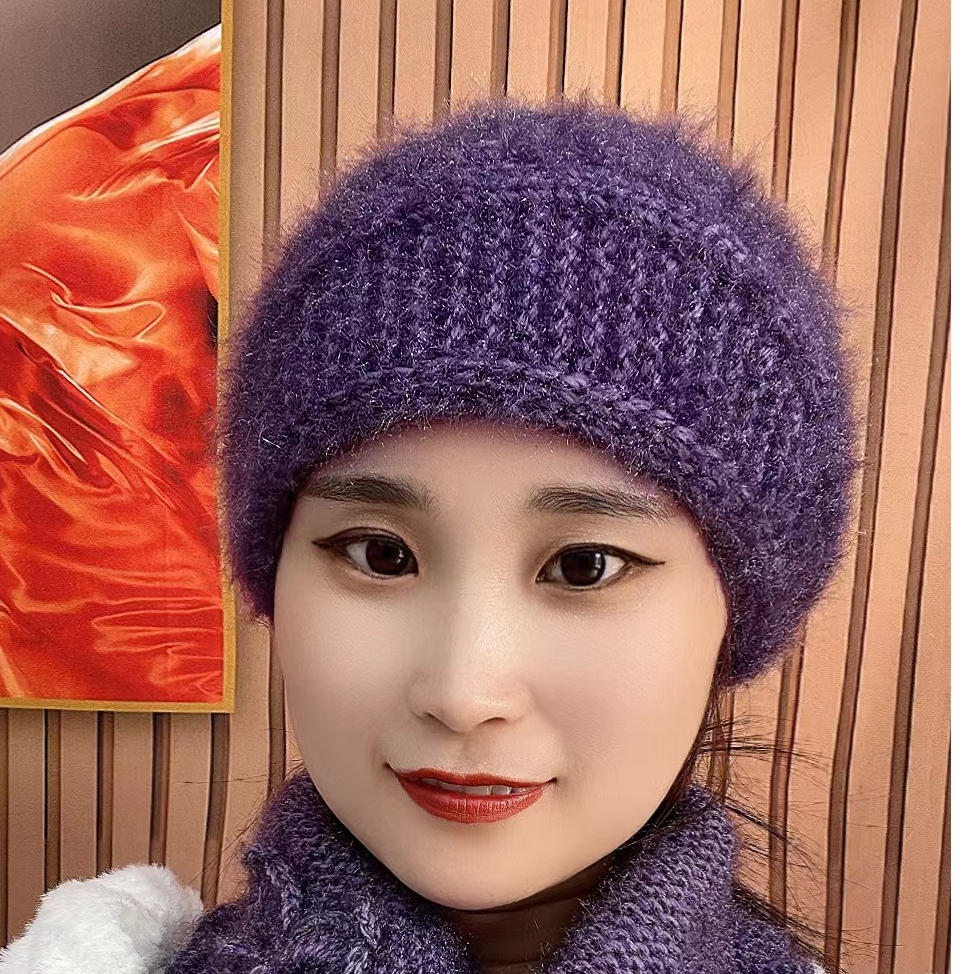 新款手工编织松鼠绒串花帽子