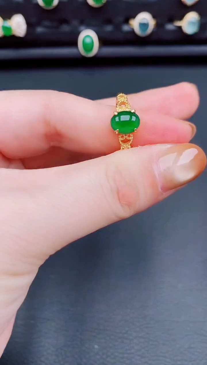 【闪购商品】翡翠戒指银S925镶嵌天然a货翡翠233