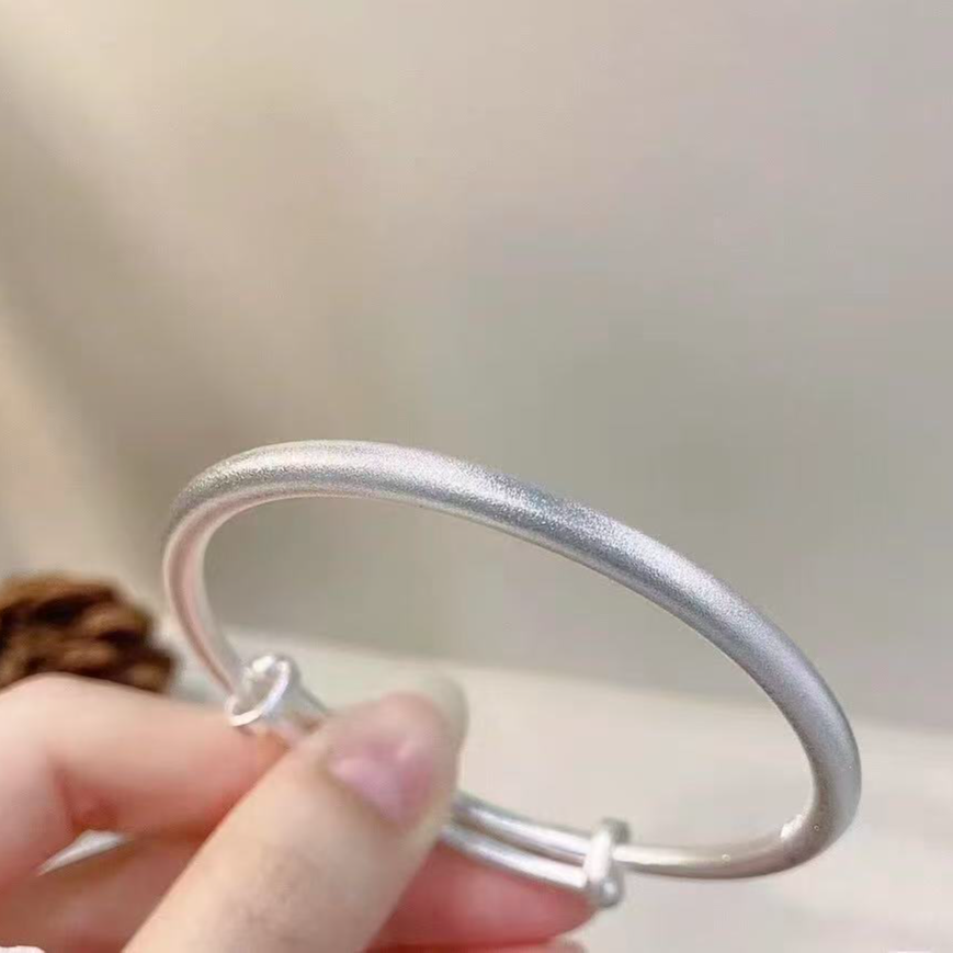 足银手镯 【磨砂亮面推拉镯】足银999手工经典实心传承