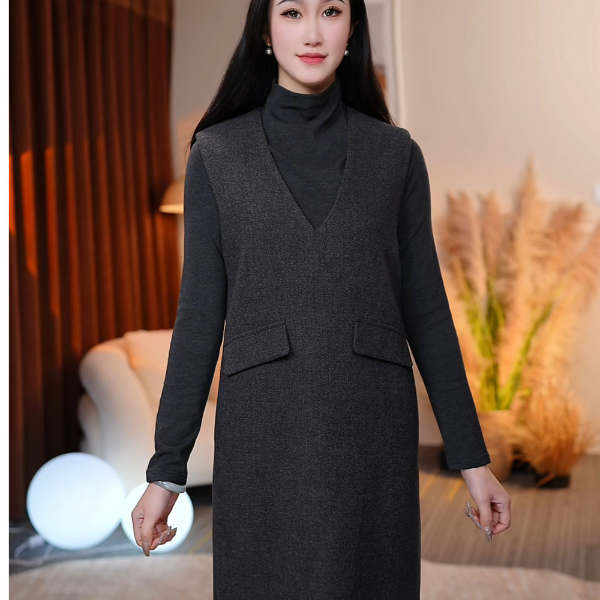 春秋气质显瘦时尚中长款套装裙两件套356