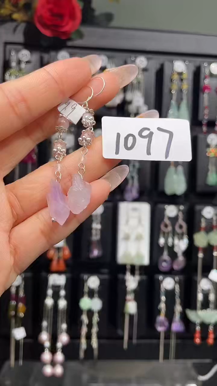 紫晶耳饰银S925镶嵌喜欢拍