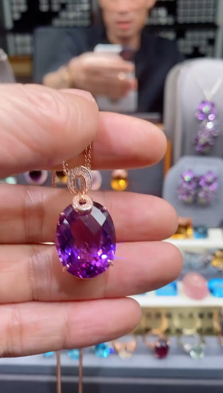 【闪购商品】紫晶吊坠银S925镶嵌紫晶吊坠