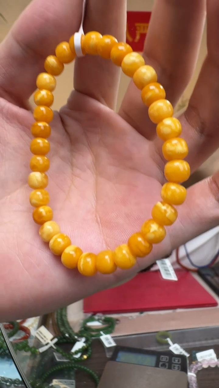 未镶嵌蜜蜡手串俄料白花老蜜蜡老型单圈5*6mm