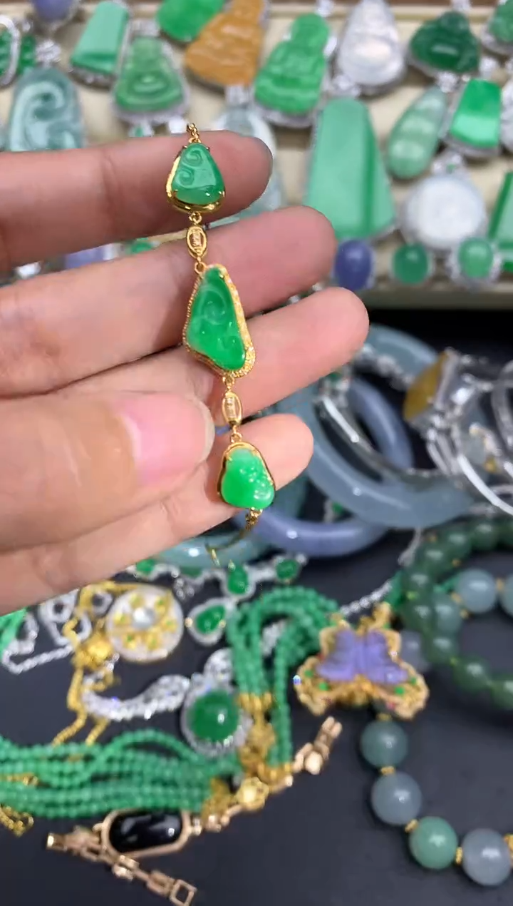 【闪购商品】翡翠手串18K金镶嵌345-中国好珍宝