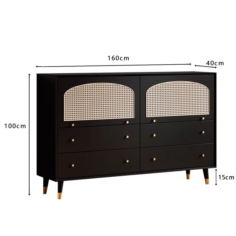 藤编斗柜实木客厅边柜储物收纳柜卧室抽屉柜轻奢黑色靠墙餐边柜