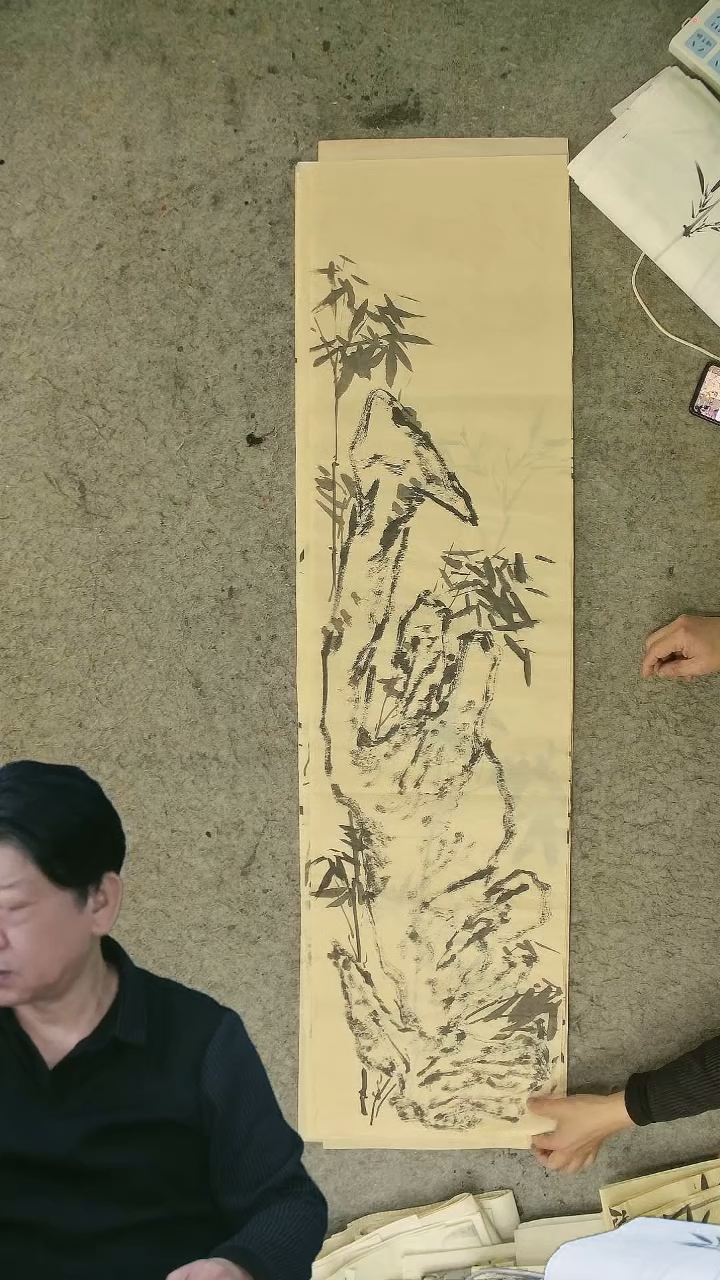 国画四尺对开  墨竹条屏 34*138cm