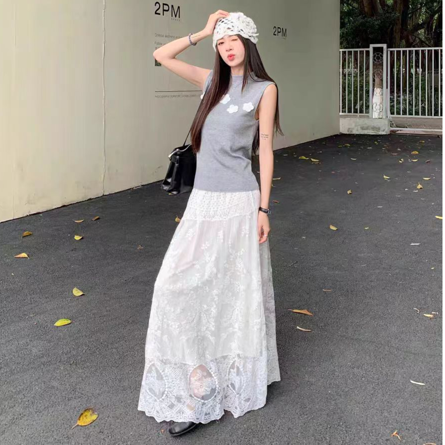 韩系蕾丝裙女早秋仙气飘飘镂空网纱半身裙垂坠感大摆伞裙a字长裙