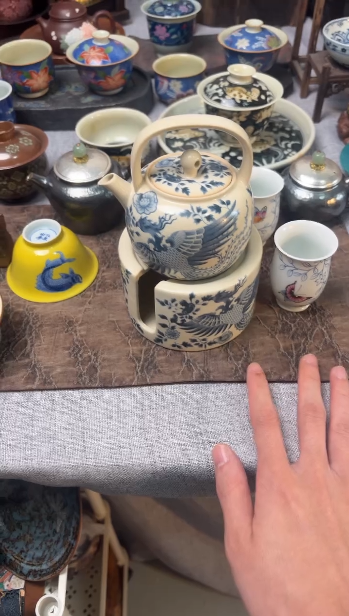 苏打釉凤凰提梁壶带炉