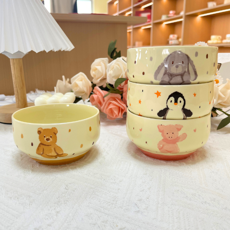 【四碗4.5寸】动物米饭碗少女心陶瓷釉下彩韩系超好看吃饭碗可