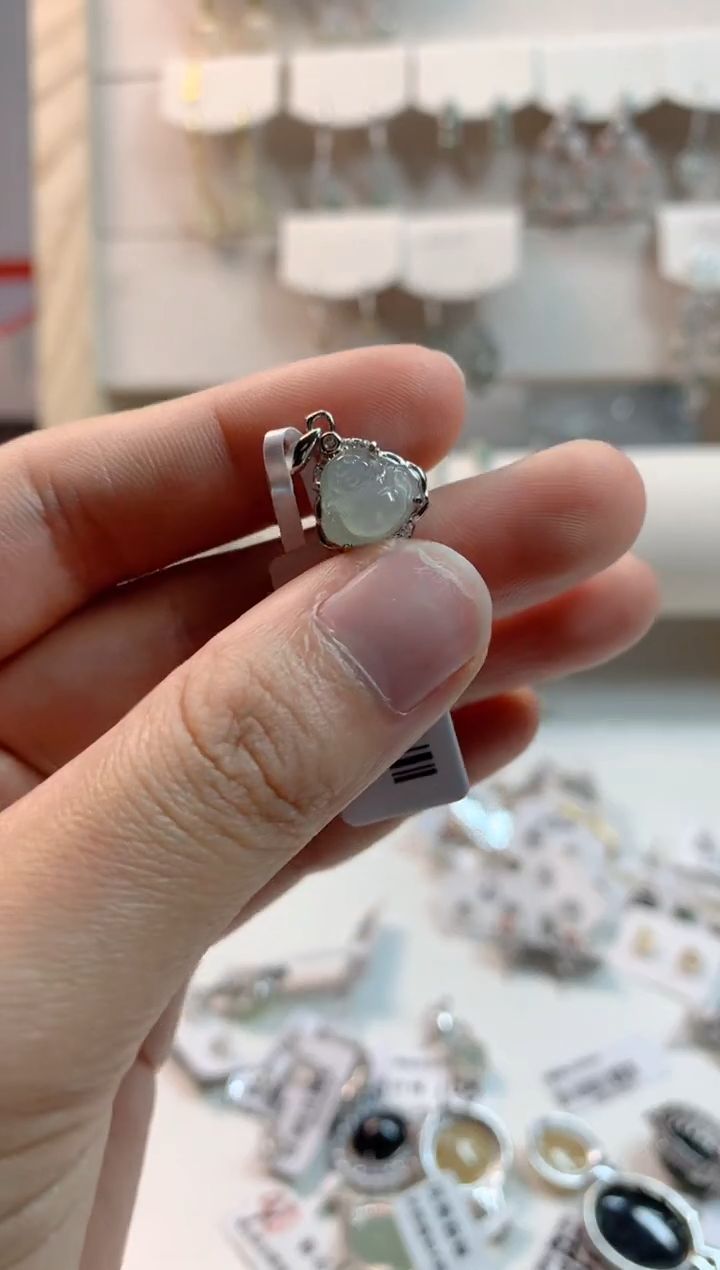 翡翠银S925镶嵌吊坠(不含链)3号