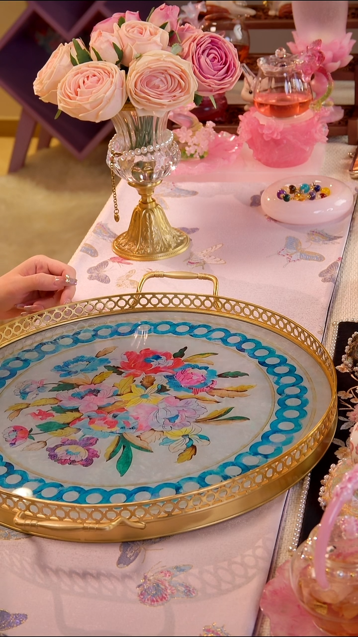 铜套玻璃大托盘 双耳圆盘 GY 