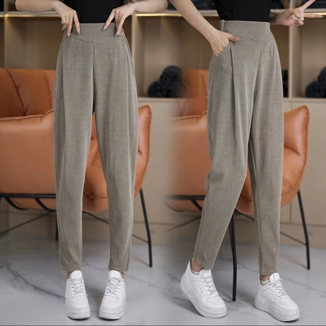 高腰【裤长90】百搭哈伦裤秋冬季加绒加厚欧米绒小脚直筒萝卜剪刀裤