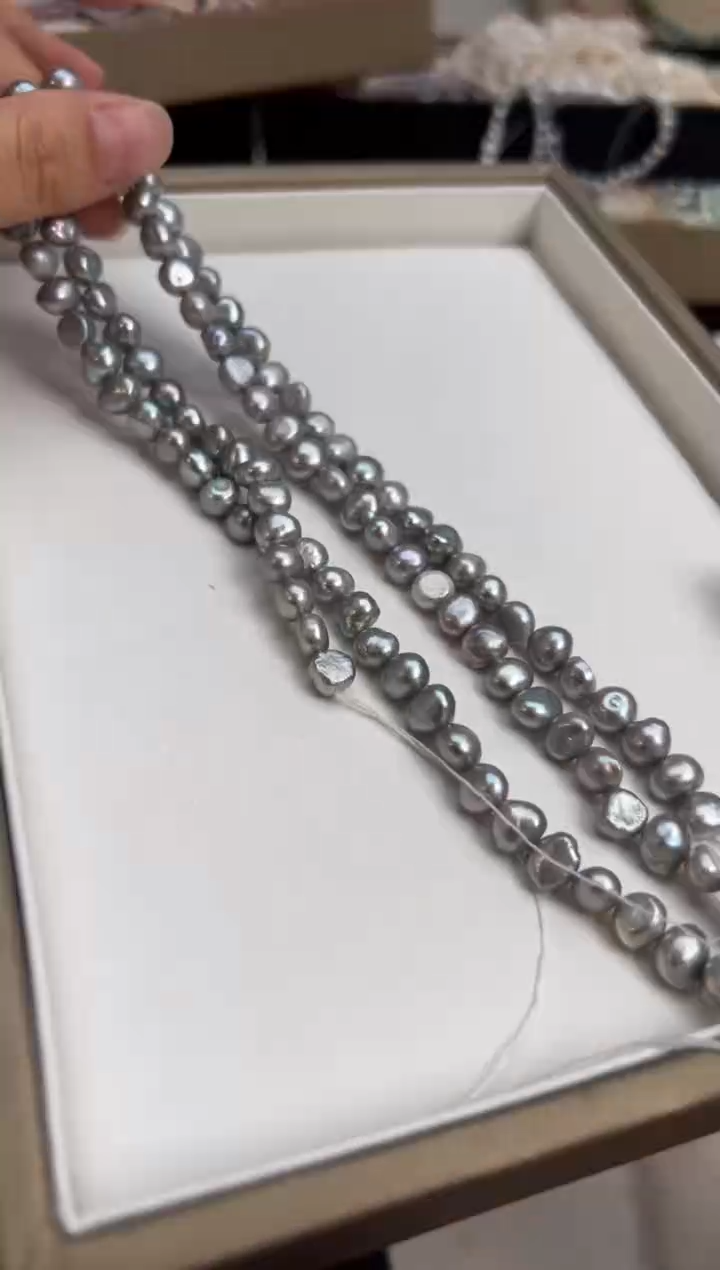 未镶嵌福利淡水珍珠灰色*强光珍珠项链7-8mm