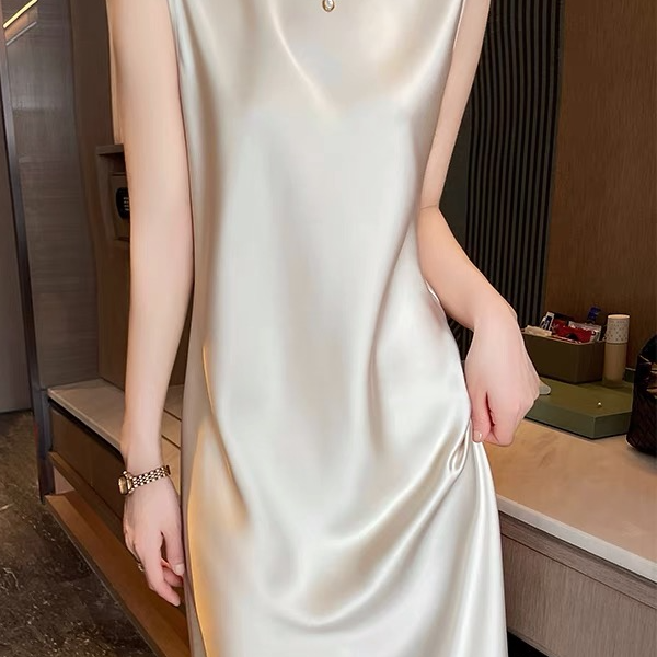 【桑蚕丝无袖长裙】气质真丝连衣裙春夏季内搭西装