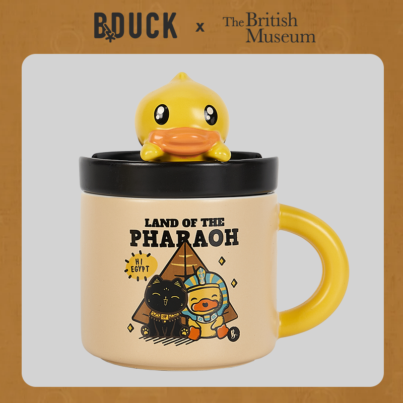 B.Duck官方 小黄鸭大英博物馆联名陶瓷杯创意带盖手机支架马克杯