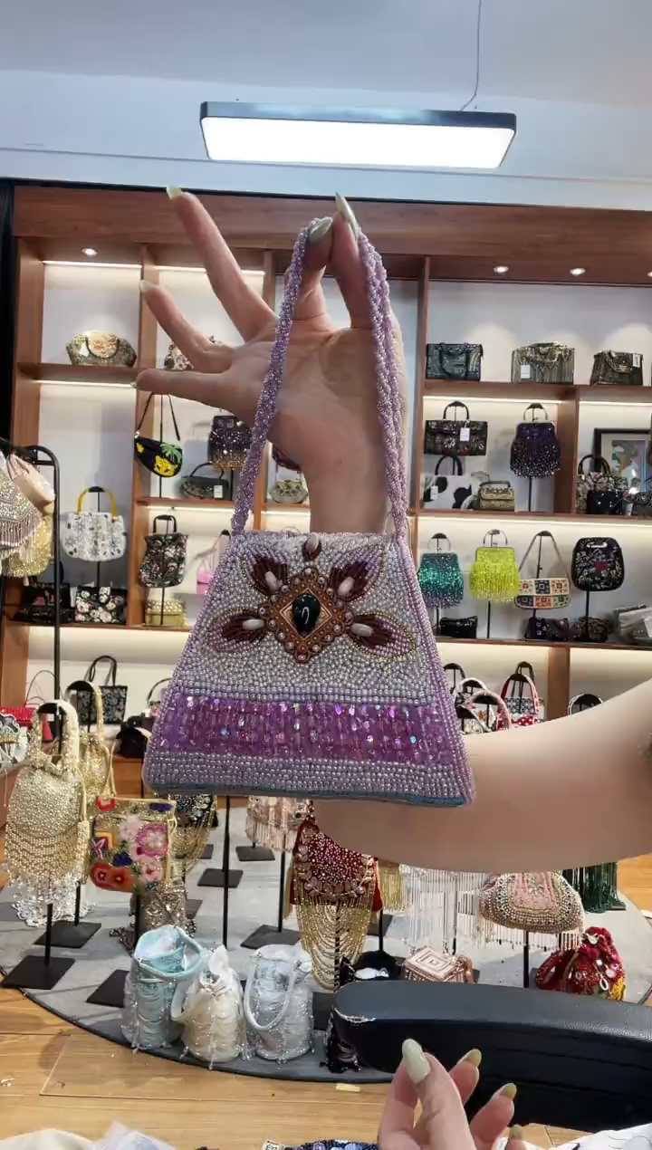 织物@**窝633手工珠珠包包腋下斜跨包手拿包手提晚宴包