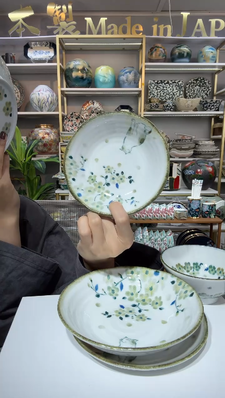 陶瓷花见猫饭钵14cm一支