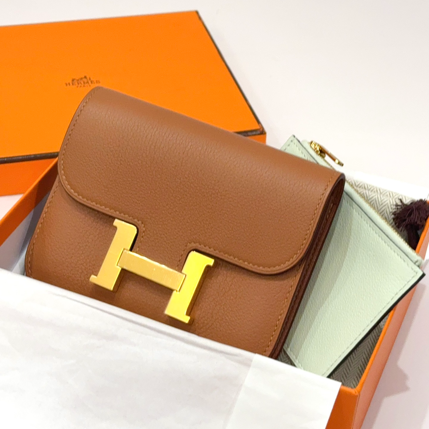 99新 Hermes/爱马仕 7姐专场/金棕金扣气泡绿constance康康slim