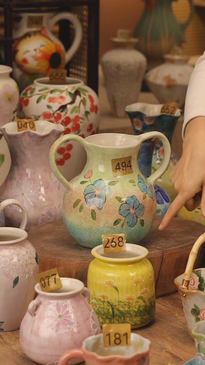 陶瓷景德镇设计师手作花器摆件侘寂风@M494@