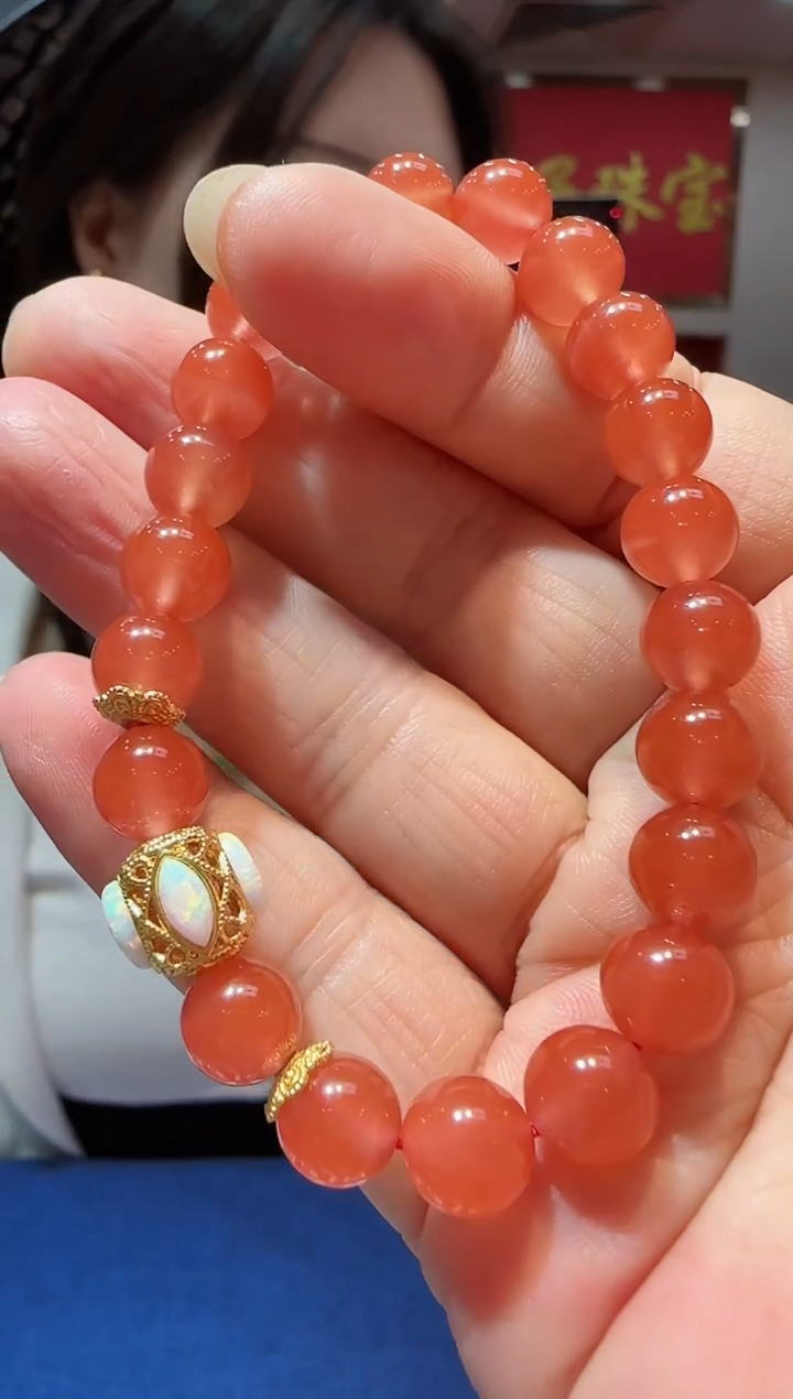 【闪购商品】南红玛瑙手串18K金镶嵌8mm南红手串HNZ9564