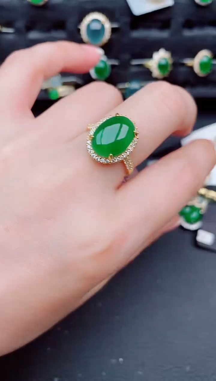 翡翠戒指银S925镶嵌天然a货翡翠374