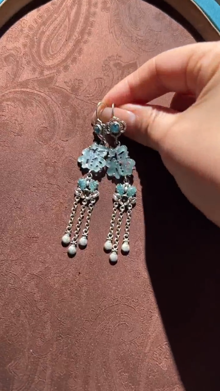 【闪购商品】翡翠银S925镶嵌耳环红翡绿翠