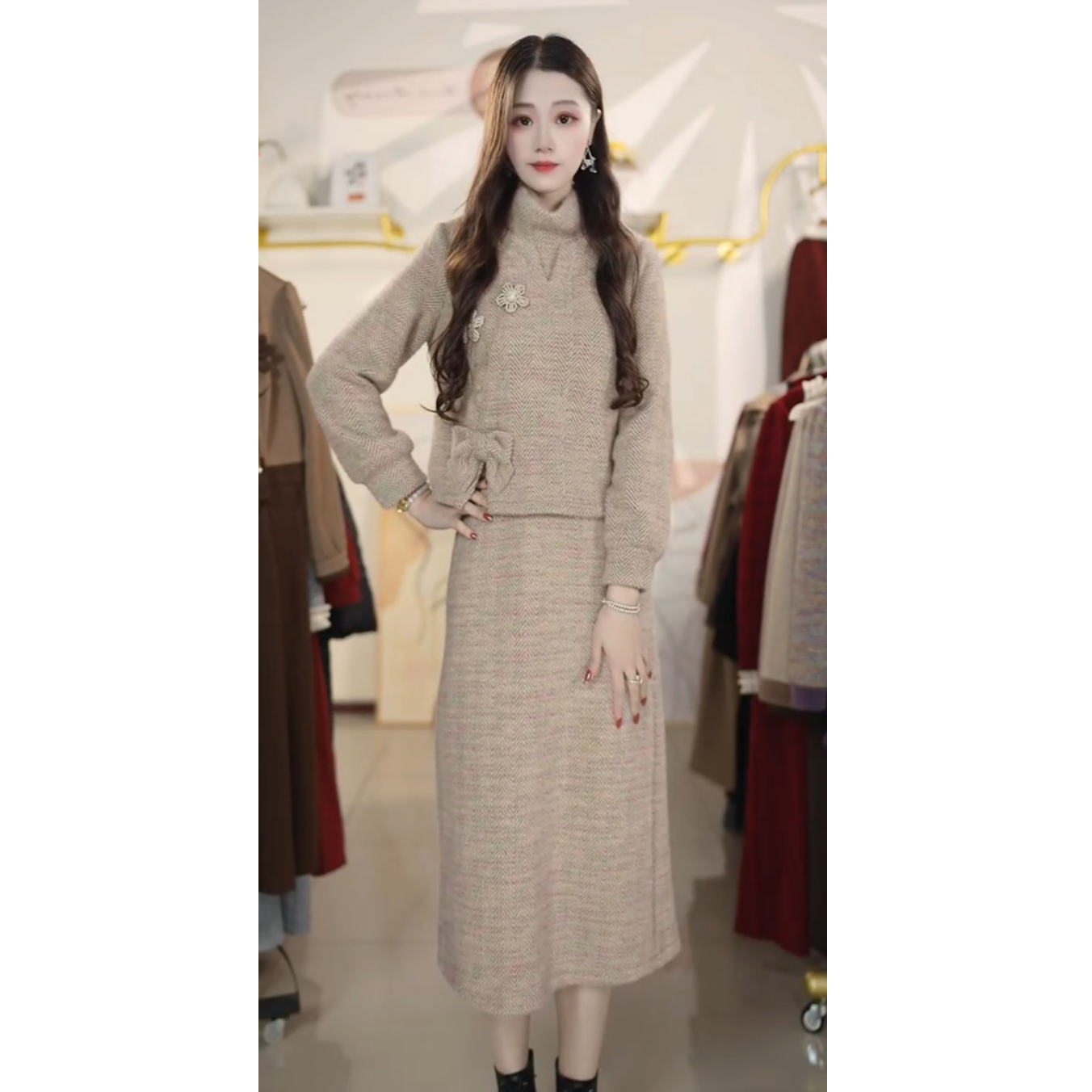 时尚加厚小香风套装裙2025秋冬新款气质上衣半身裙两件套Y129116