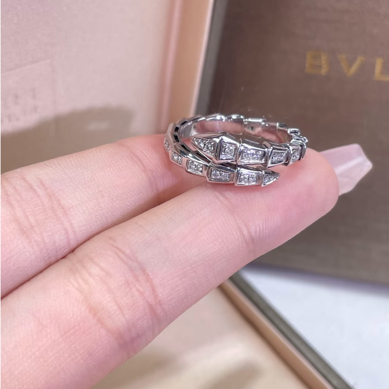 925银戒指 蛇形戒指 轻奢镶钻精工版