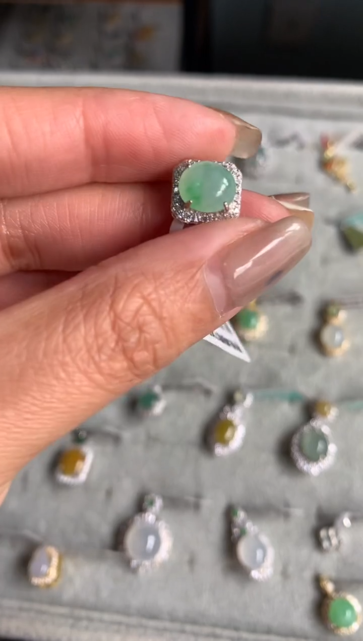 银S925镶嵌戒指翡翠吊坠