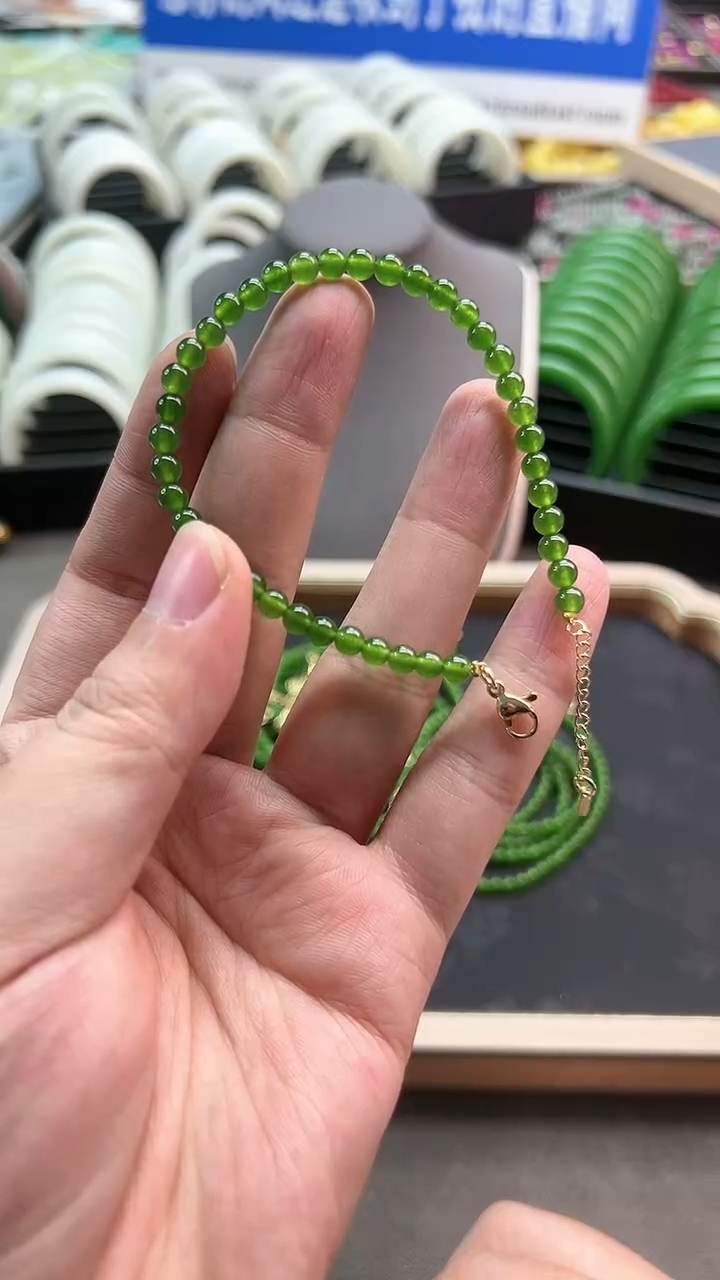 【闪购商品】和田玉项链银S925镀金镶嵌4mm珠链