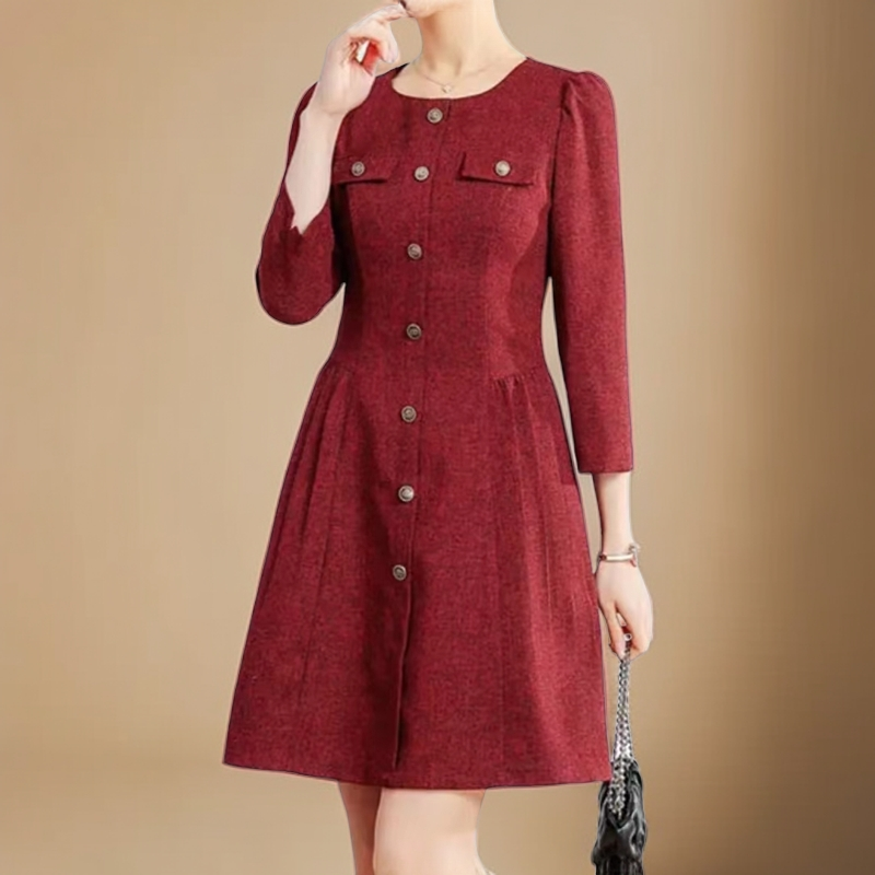 A355#红【木兮兮专属】2026秋冬季新气质休闲百搭时尚中长款连衣裙