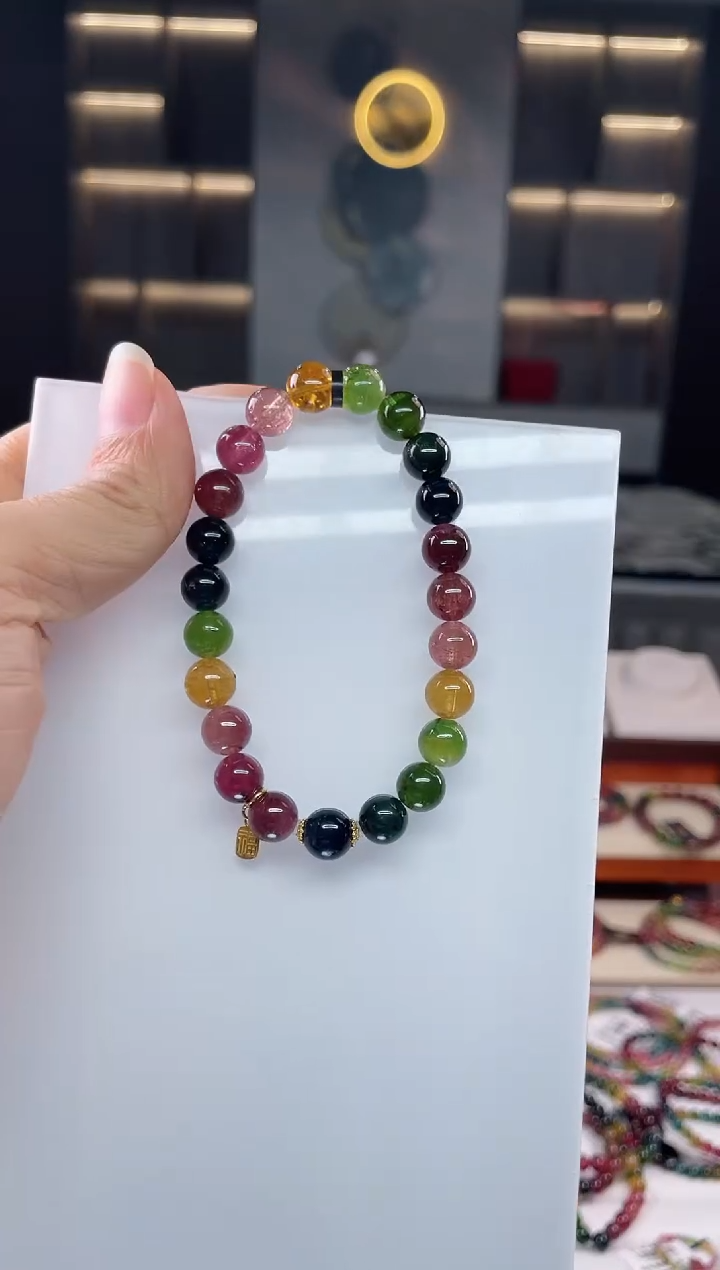 未镶嵌老矿碧玺彩虹单圈手串8mm+碧玺（多样性发一条）Q