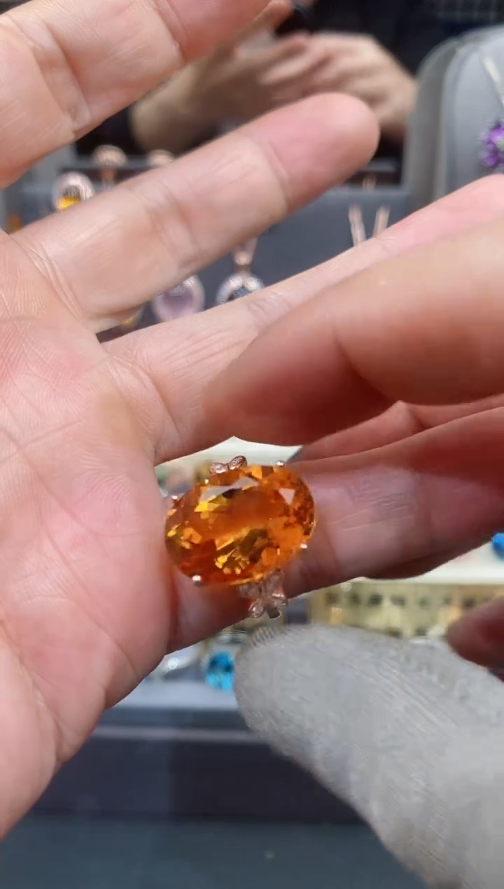 【闪购商品】黄晶戒子银S925镶嵌黄晶戒子