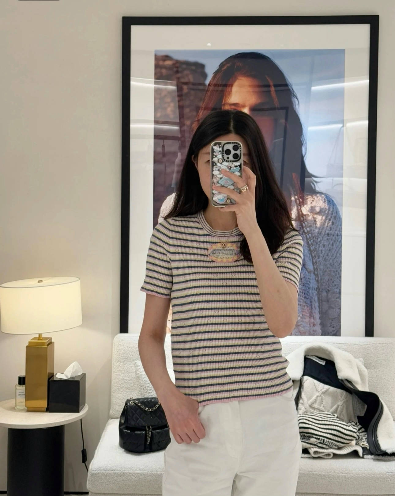 「长芯」百搭25ss条纹字母弹力修身显瘦套头短袖针织衫 YZ24K01145