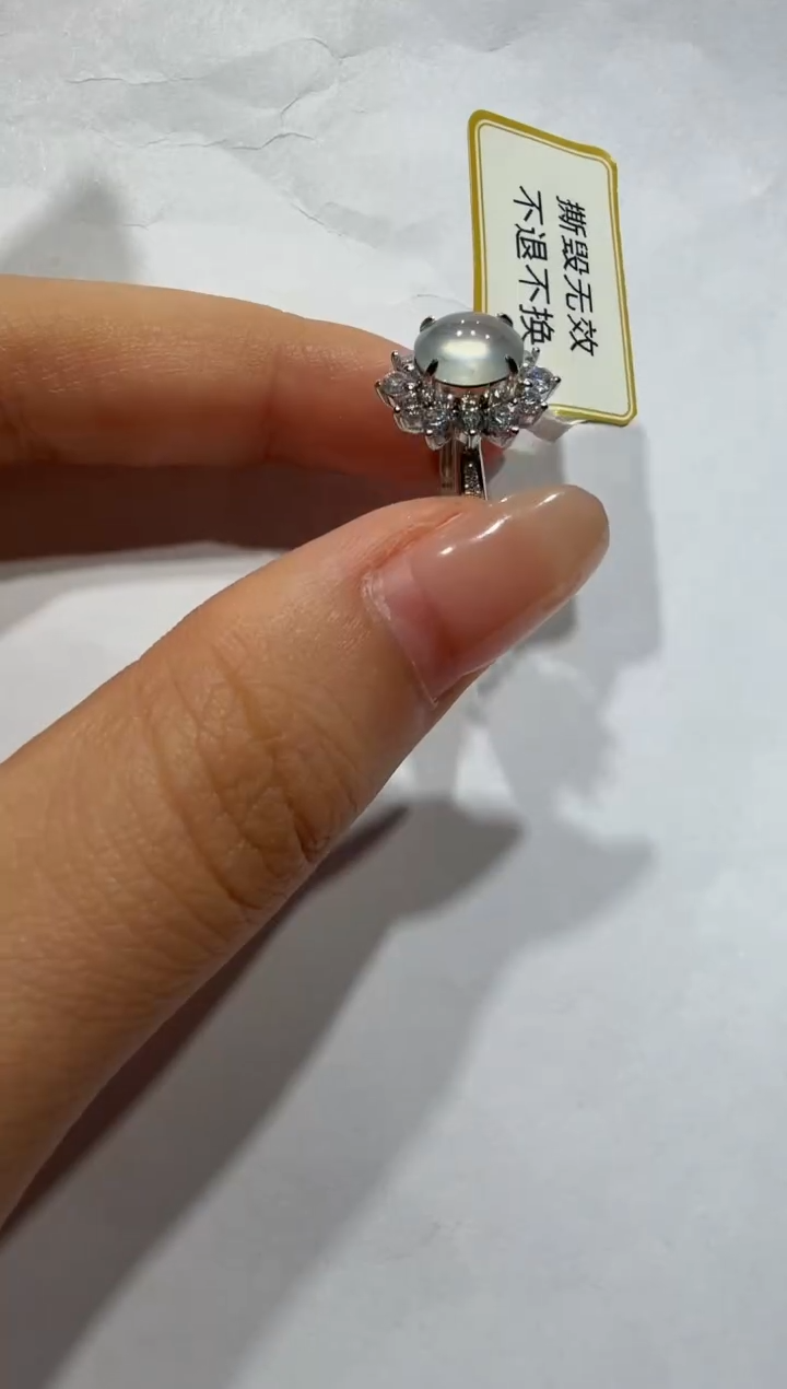 银S925镶嵌戒指翡翠缅甸A货翡翠戒指