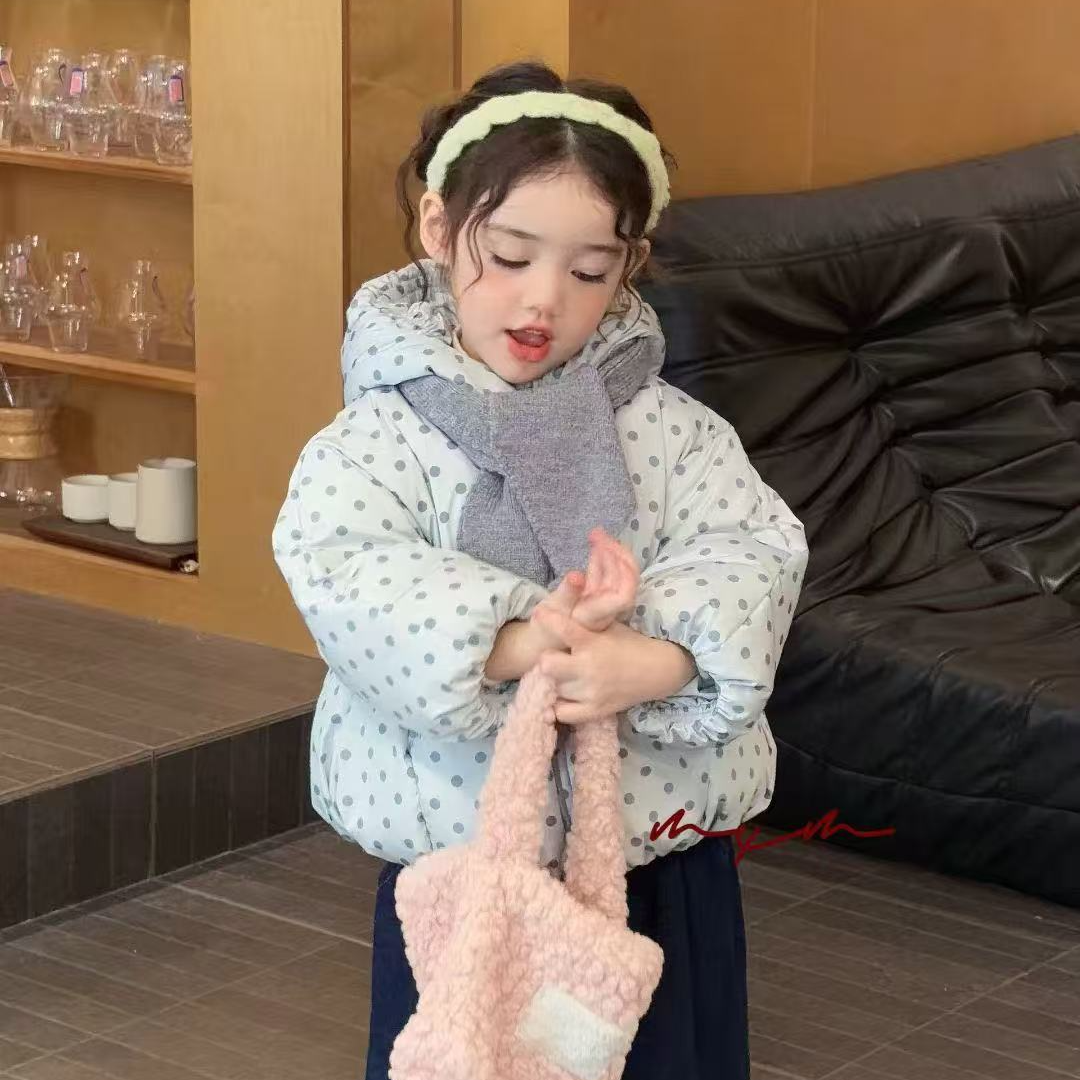 2025秋冬女童韩系波点90新国标羽绒外套