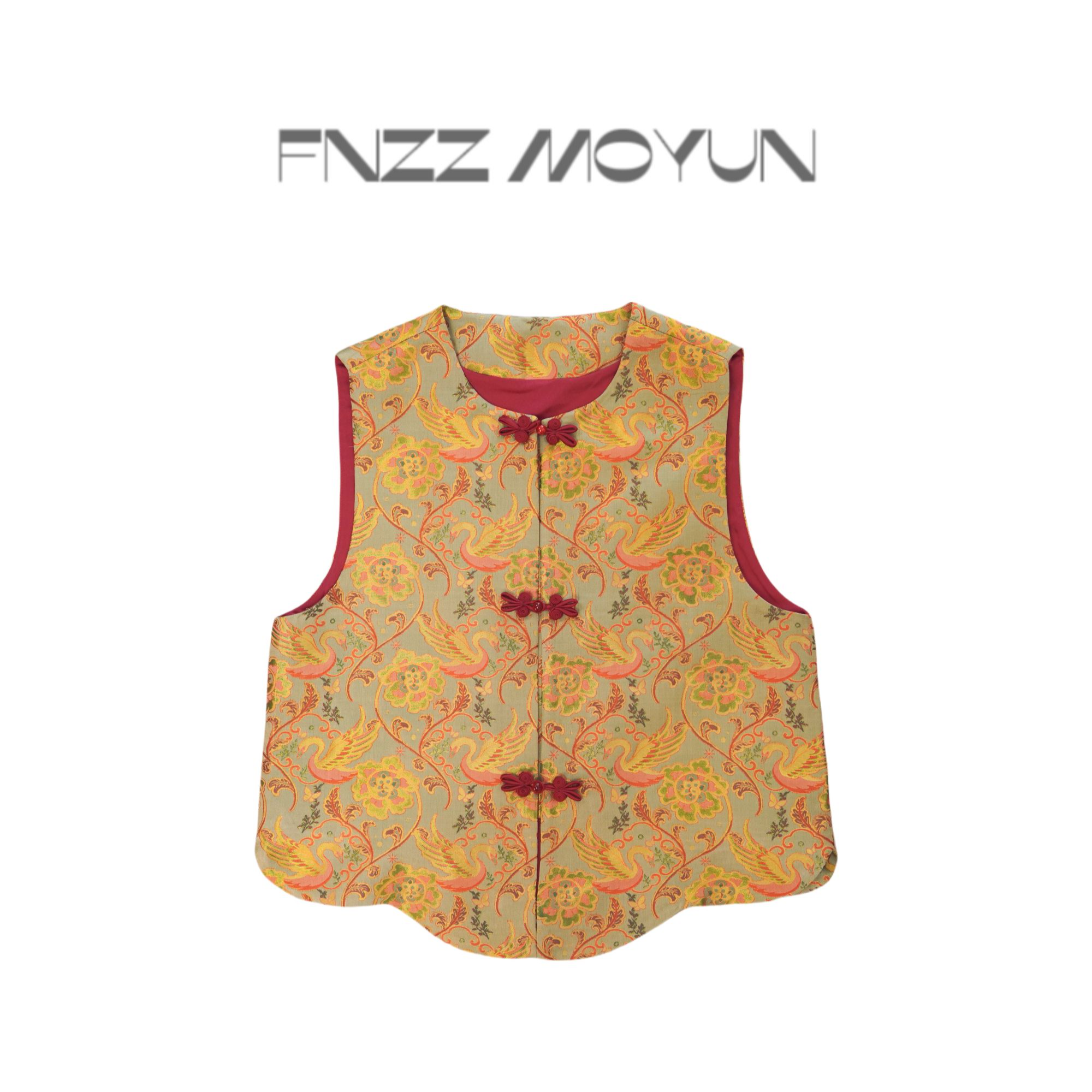 天鹅湖织金宋锦新中式马甲波浪摆设计桑蚕丝设计款